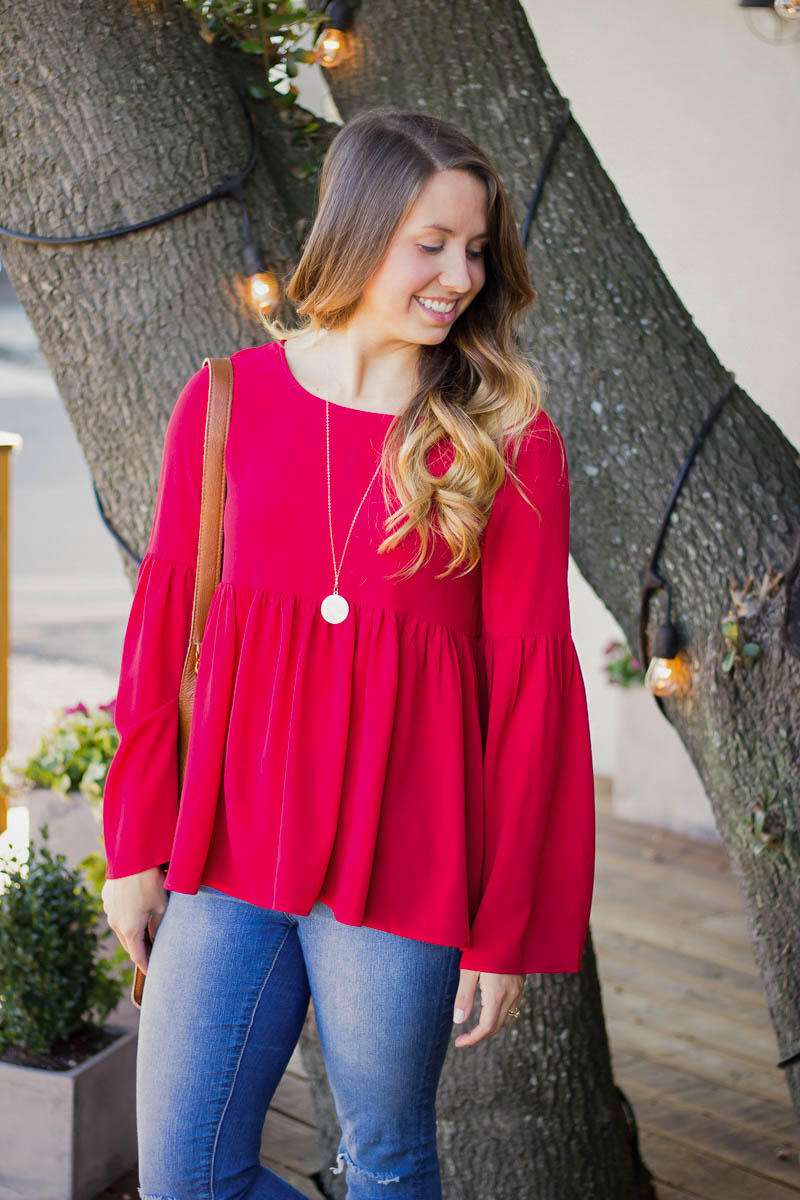red bell sleeve top