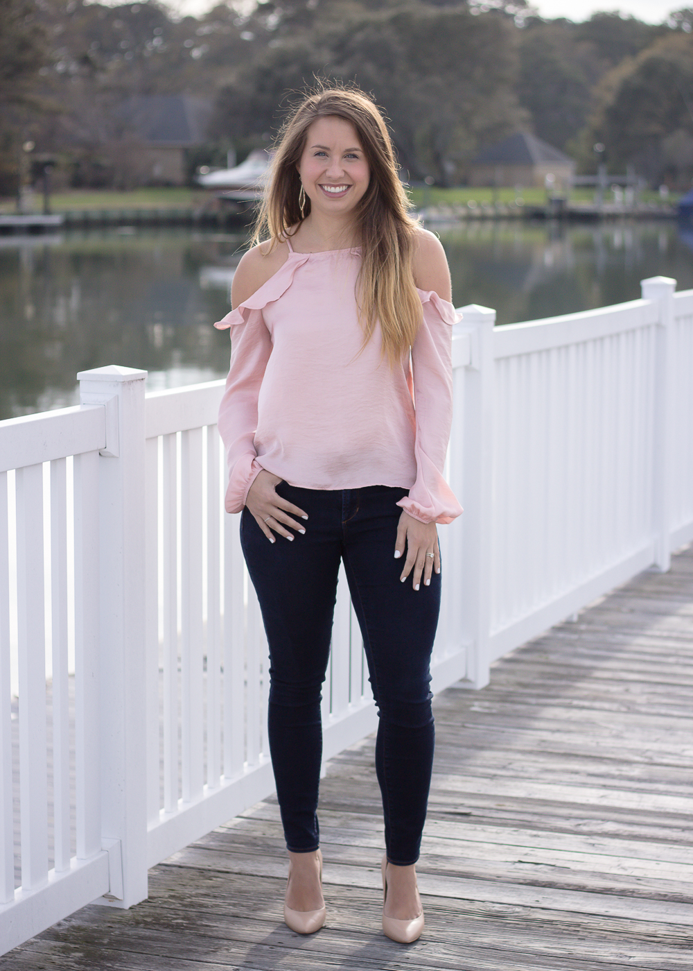blush top with ruffles