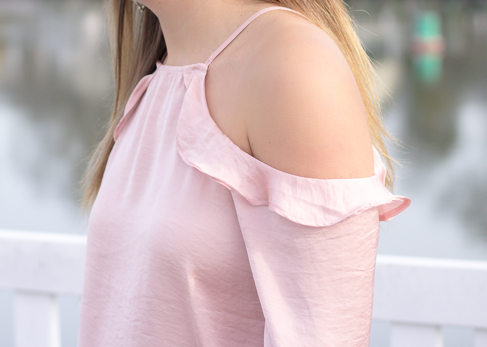 blush top with ruffles